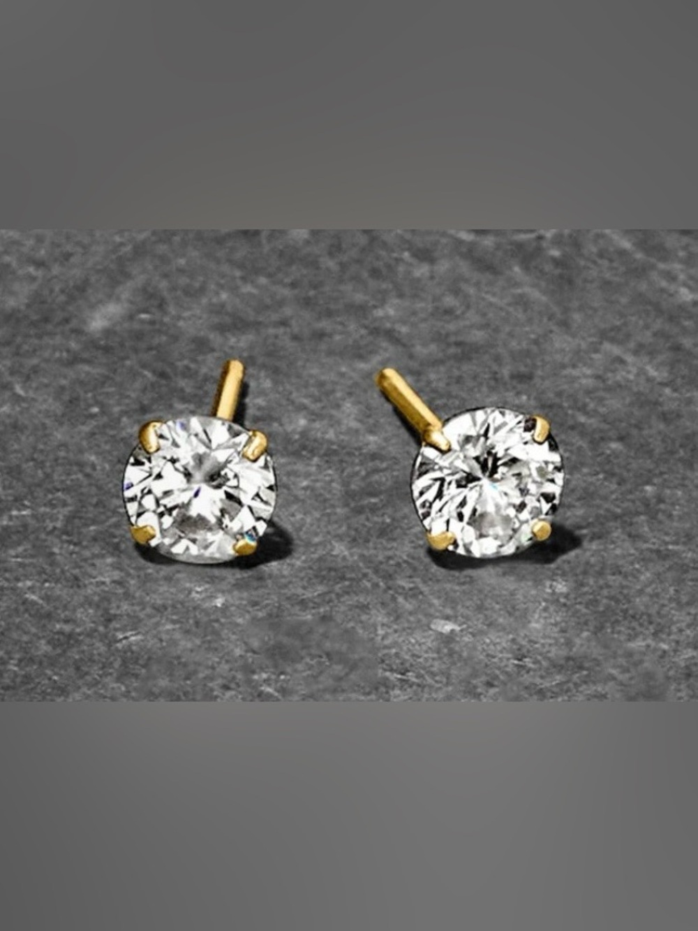NIB 5MM Elegant Cubic Zirconia & Gold Plating Over 925 Sterling Silver Studs - Picture 6 of 7